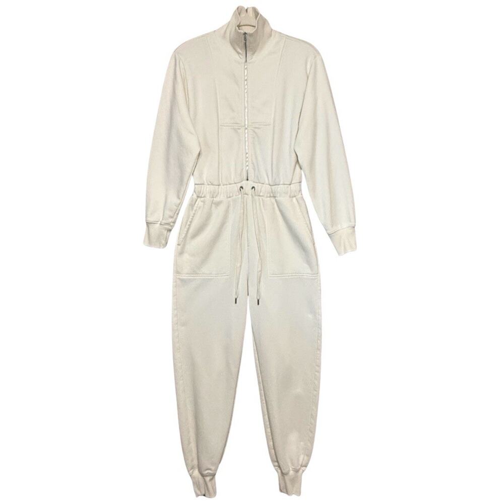 CALIA Women’s TURTLENECK FLEECE JUMPSUIT Size XS Cream Zip Front Drawstring